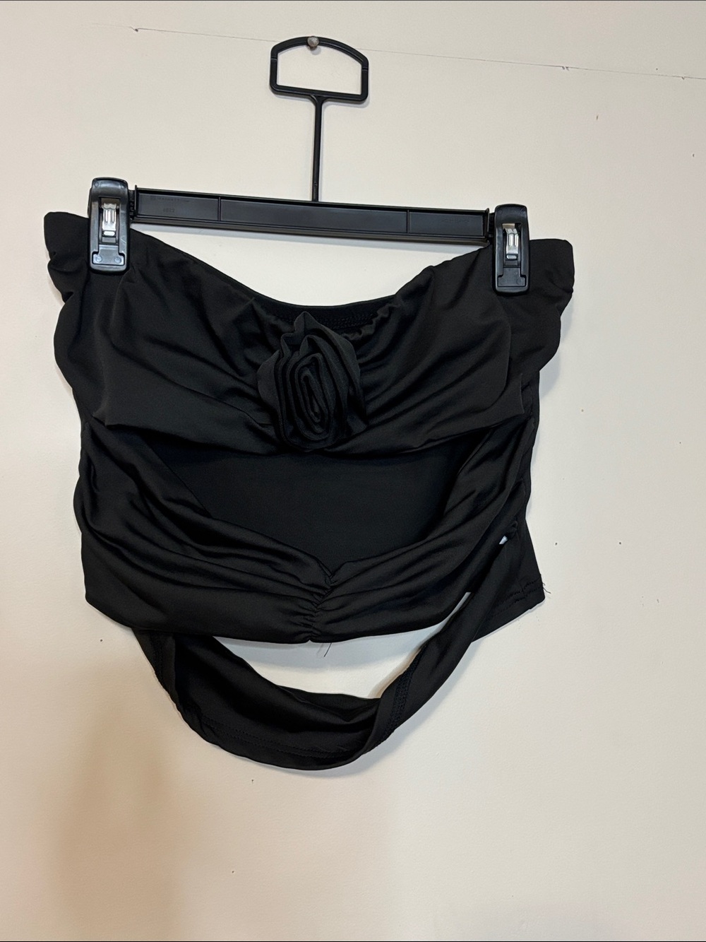 Black Strapless Cropped tube Top with Front Rosette and cut out design